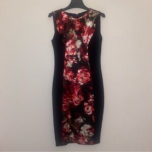 London Style Red and Black Floral Midi Dress